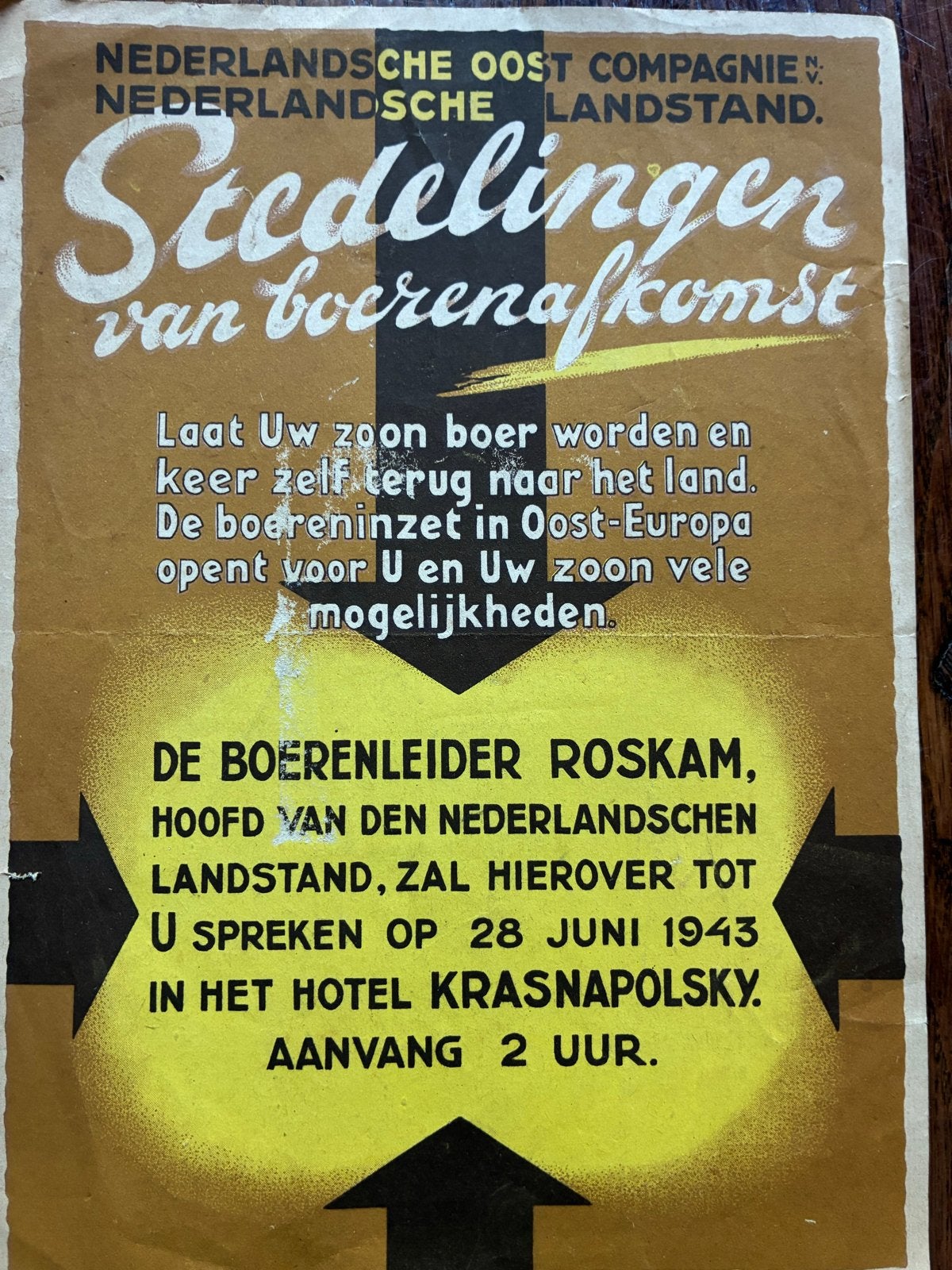 Propaganda affiche 'Stedelingen van boerenafkomst' 1943, Verzamelen, Ophalen of Verzenden, 1940 tot 1960, Nederland, Knipsel(s)