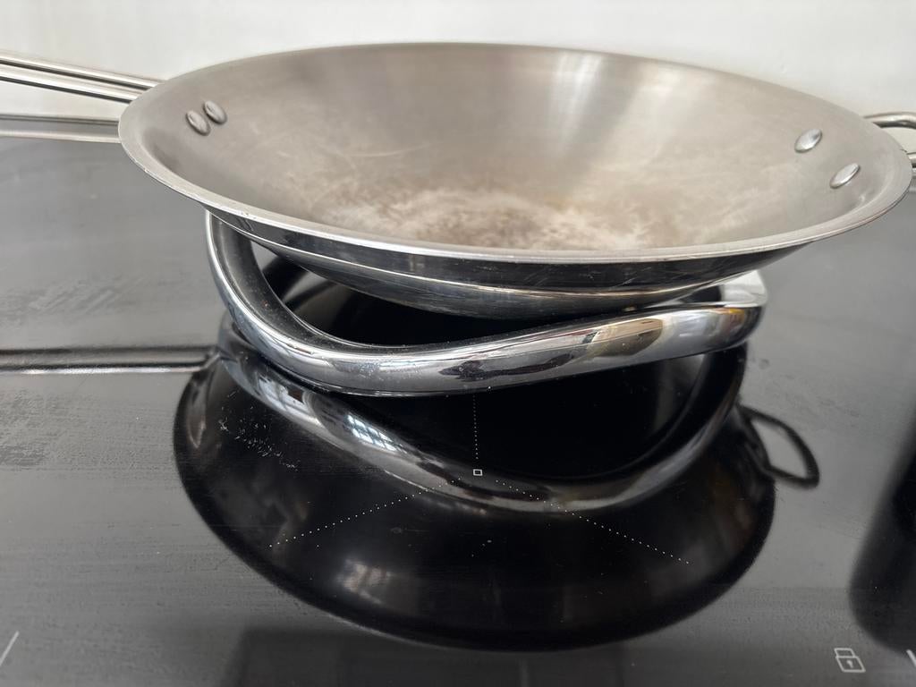 AEG Fusion wok met ring, ook voor inductie, Gebruikt, Inductieplaat, Ophalen of Verzenden, Rvs