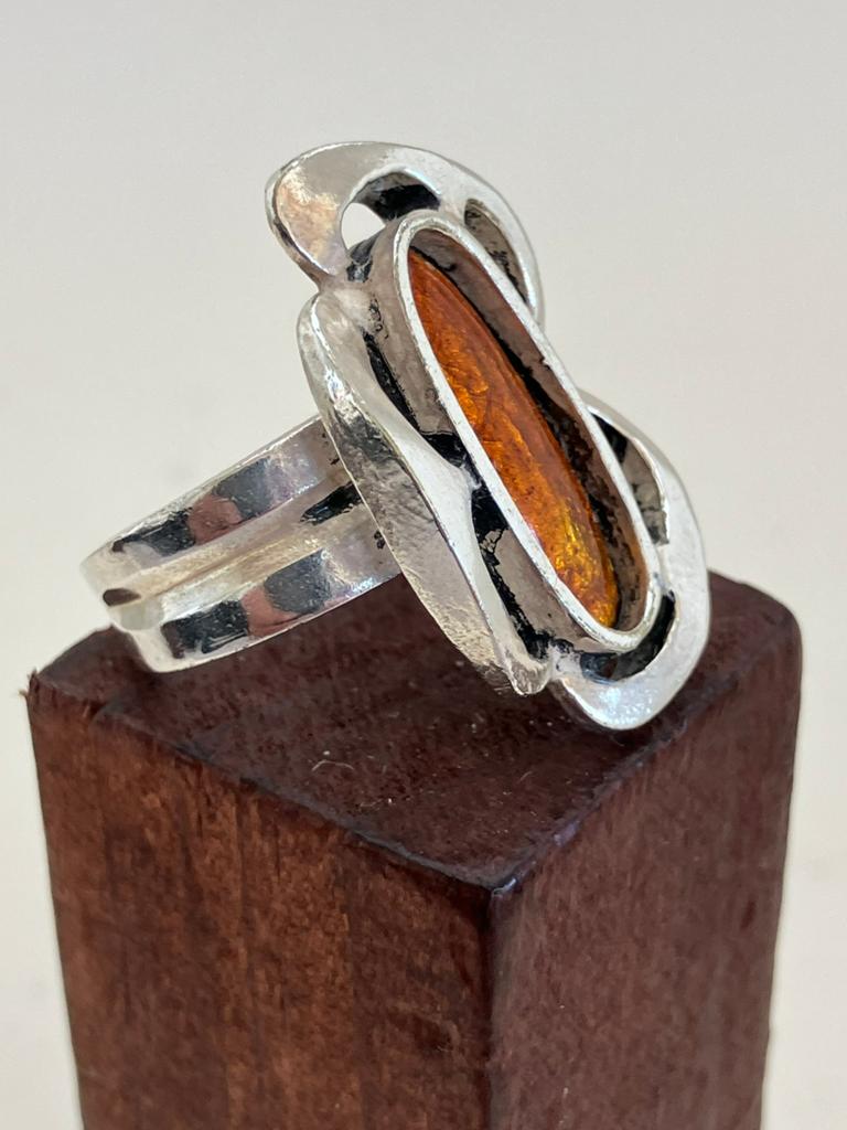 Grote zilveren ring met goudsteen, Sieraden, Tassen en Uiterlijk, Ringen, Ophalen of Verzenden, Zo goed als nieuw