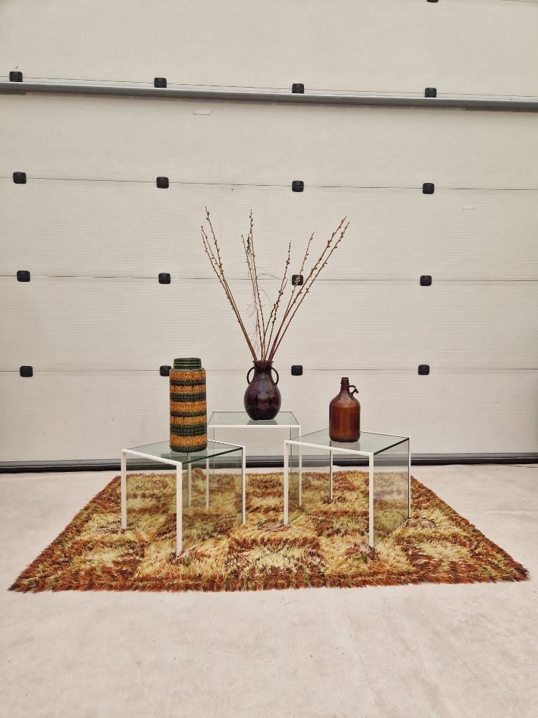 Vintage glazen nesting set met wit ijzeren frame, Minder dan 55 cm, ., Vierkant, Glas