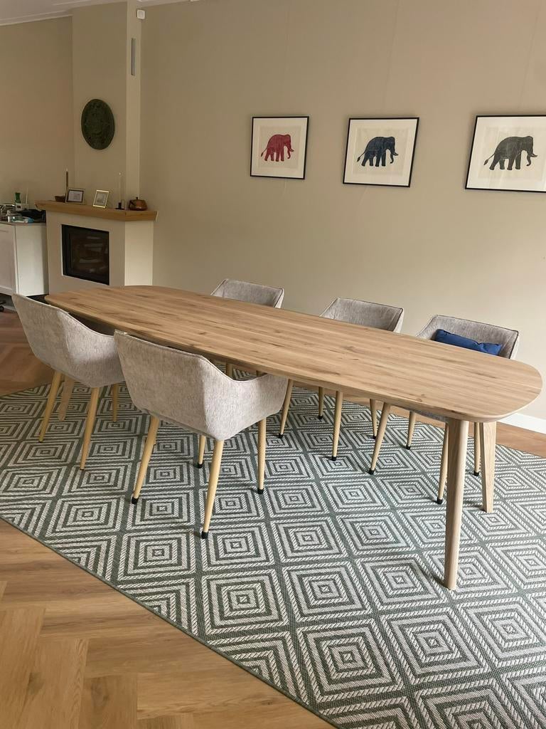 Massief Eiken Tafels - Deens (Ovaal) - Taps toelopende Poten, Huis en Inrichting, Ophalen of Verzenden, Vijf personen of meer