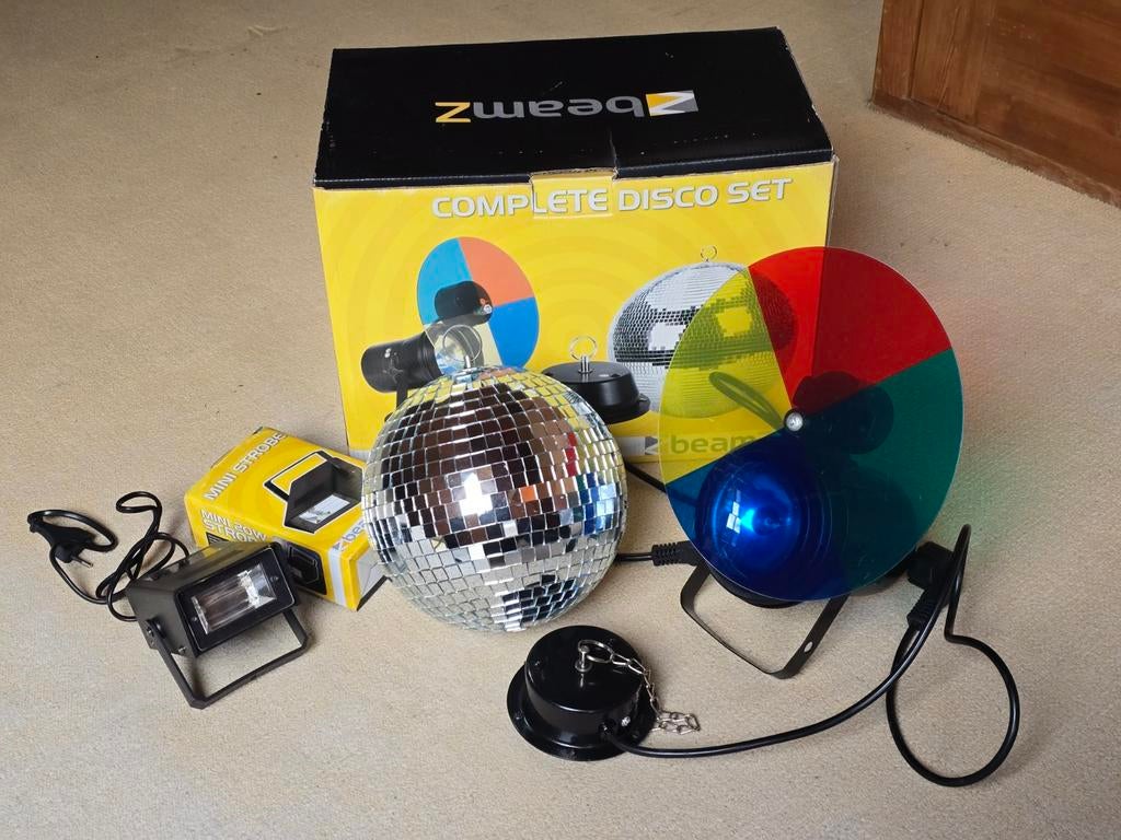 Beamz Disco Set compleet, discobal, mini strobe, kleurenlamp, Ophalen of Verzenden, Gebruikt