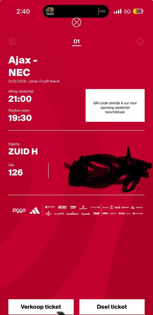 Ajax nec F side, Tickets en Kaartjes, Eén persoon, Mei