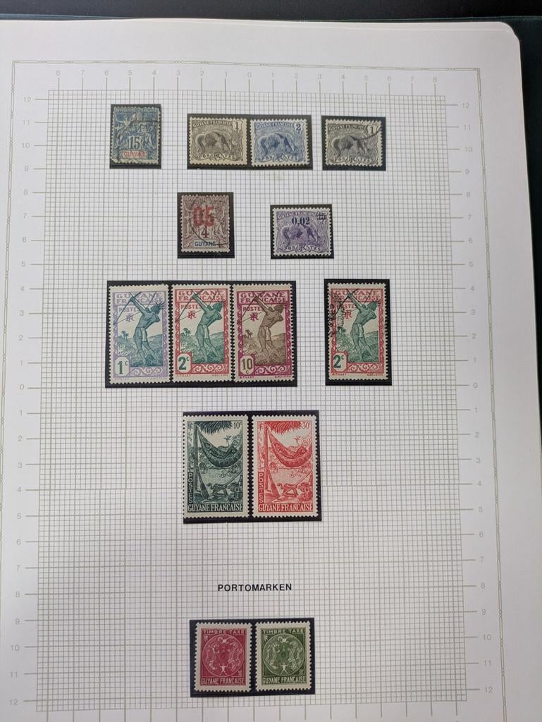 Verzameling Guyana, Frans en Brits, gestempeld op albumblade, Ophalen of Verzenden, Buitenland