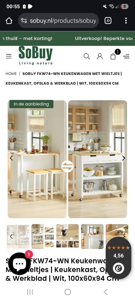 Keukentrolley/keukeneiland, Huis en Inrichting, Keuken | Keukenelementen, Ophalen, 100 tot 150 cm, Wit, Nieuw