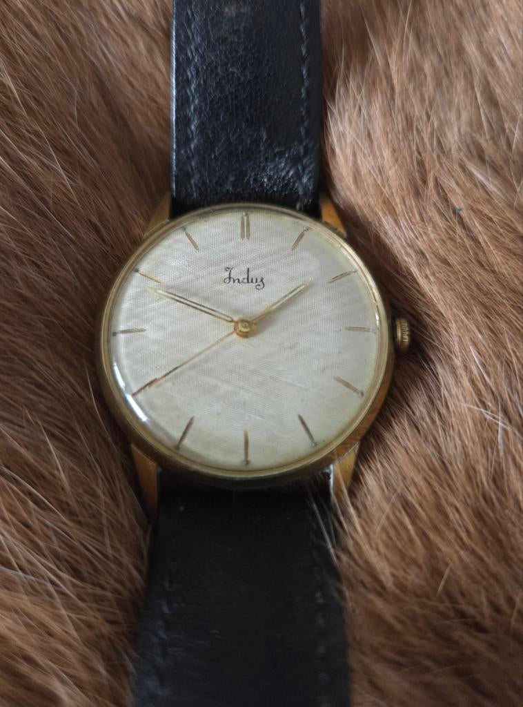 Vintage Indus Geka Unido heren horloge, Overige merken, Staal, Polshorloge, Verguld