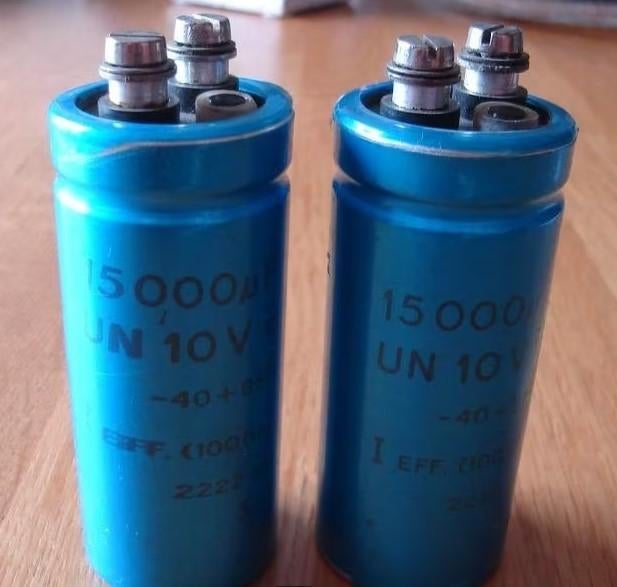 2 Philips Elco's 15000 uF - 10 VDC, Ophalen of Verzenden, Gebruikt