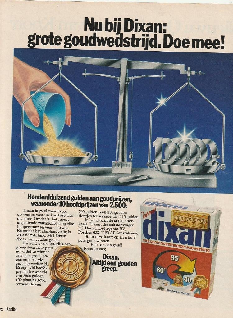 Retro reclame 1978 Dixan wasmiddel nu goudwedstrijd, Verzamelen, Verzenden, Overige typen