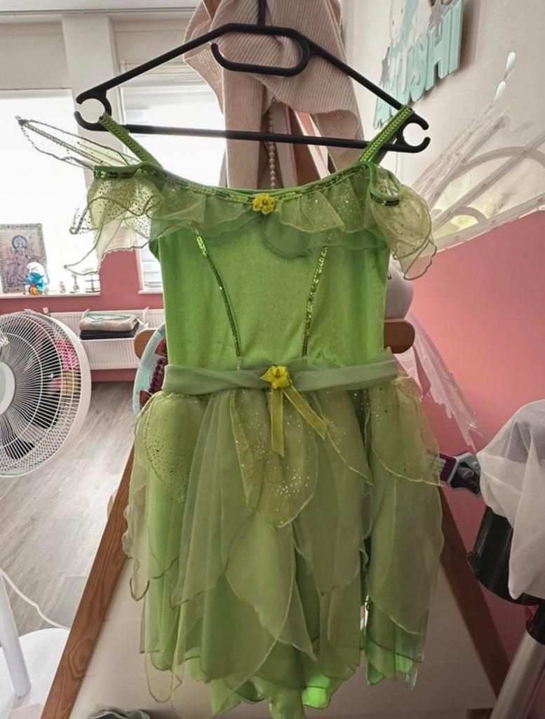 Carnaval kinderjurk tinkerbel, Ophalen of Verzenden, Zo goed als nieuw, 134 t/m 140, Meisje