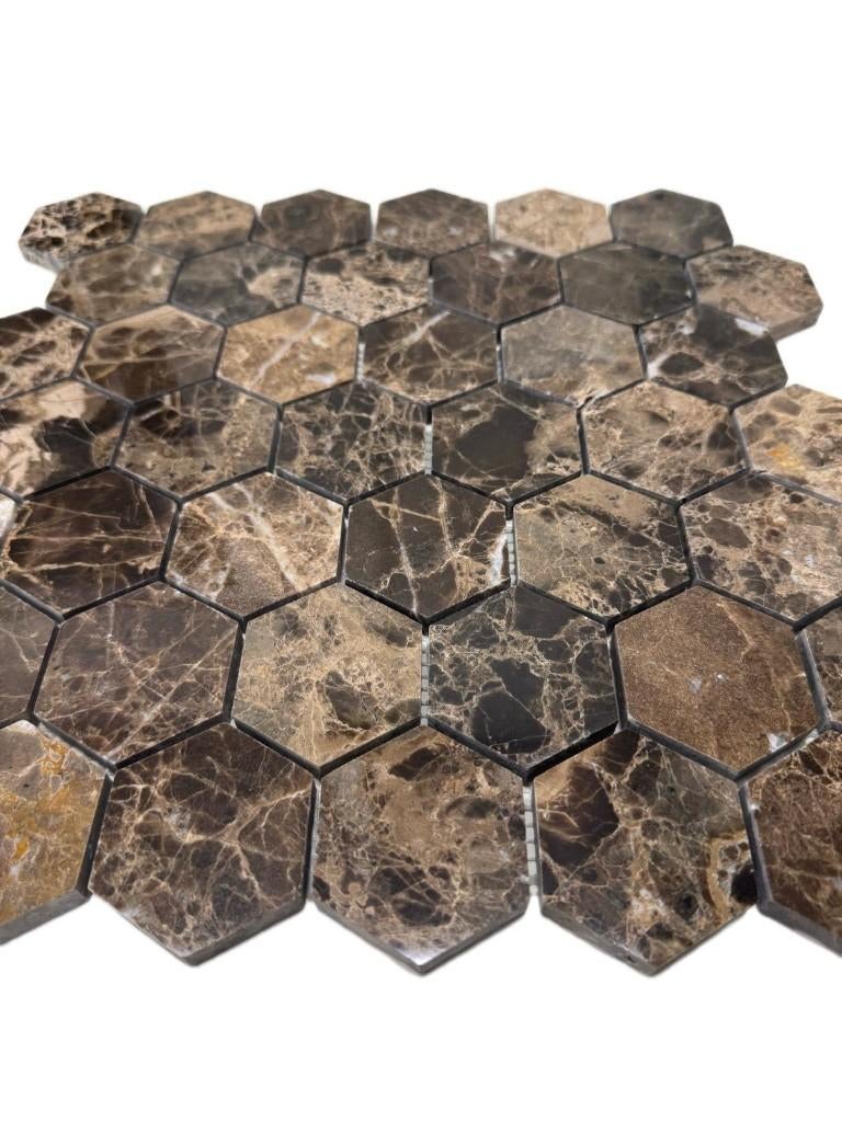 Mozaiek Hexagon Marron Emperador 48x48mm polished, Doe-het-zelf en Verbouw, Tegels, Nieuw, Ophalen of Verzenden, Minder dan 20 cm