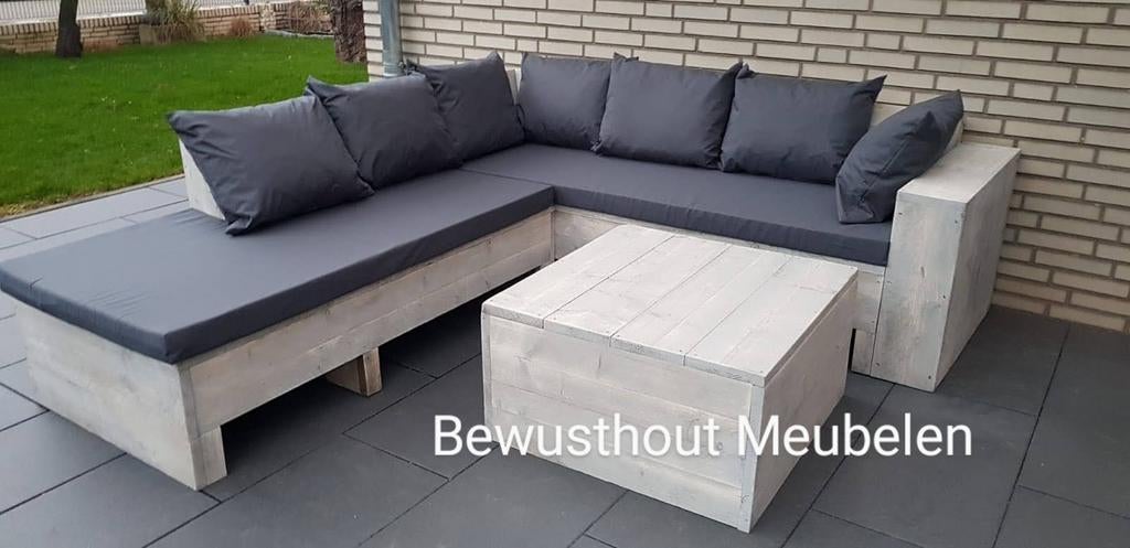 Steigerhout Hoekbank/Chaise Lounge. Geen bezorgkosten!, Tuin en Terras, Tuinsets en Loungesets, Steigerhout, Nieuw, Ophalen of Verzenden