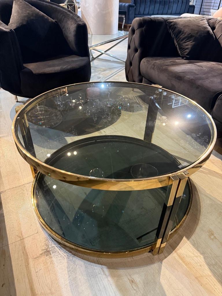 Ronde Salontafel met Zwart Doorzichtig Glas – Dubbel Design, Huis en Inrichting, Tafels | Salontafels, Nieuw, 50 tot 100 cm, 50 tot 100 cm
