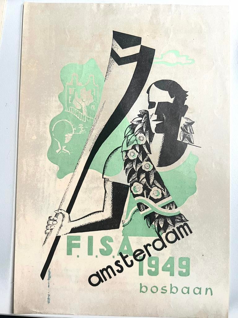affiche Fisa Amsterdam bosbaan 1949, Verzenden, 1940 tot 1960, Zo goed als nieuw, Overige onderwerpen