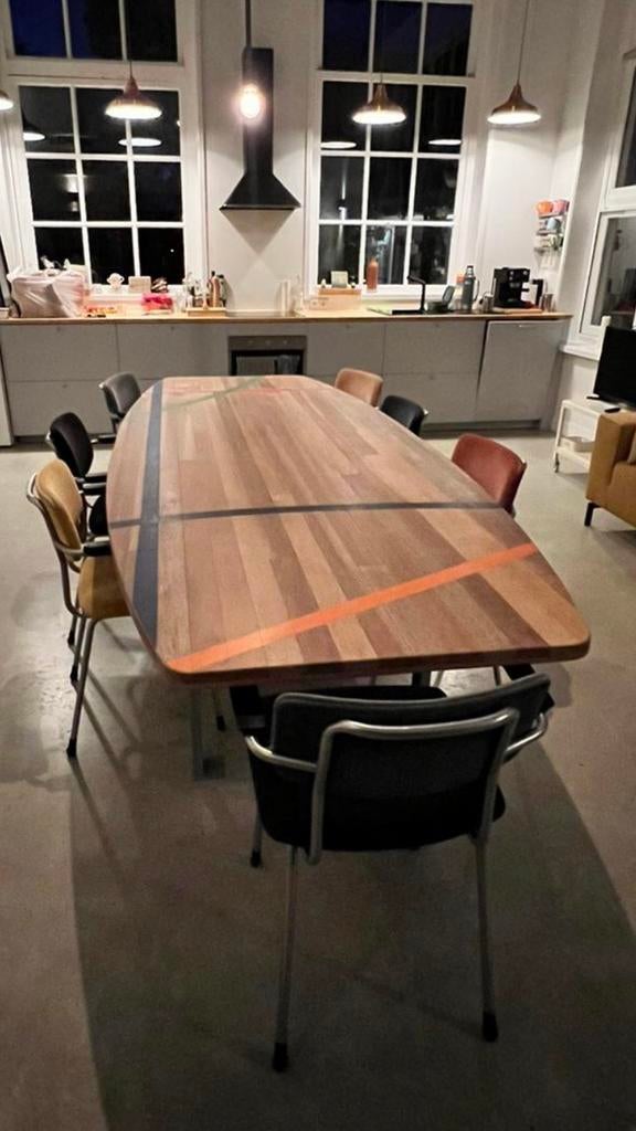 Tafelbladen van gymzaalvloer, Huis en Inrichting, Tafels | Eettafels, 200 cm of meer, Ophalen of Verzenden, Zo goed als nieuw