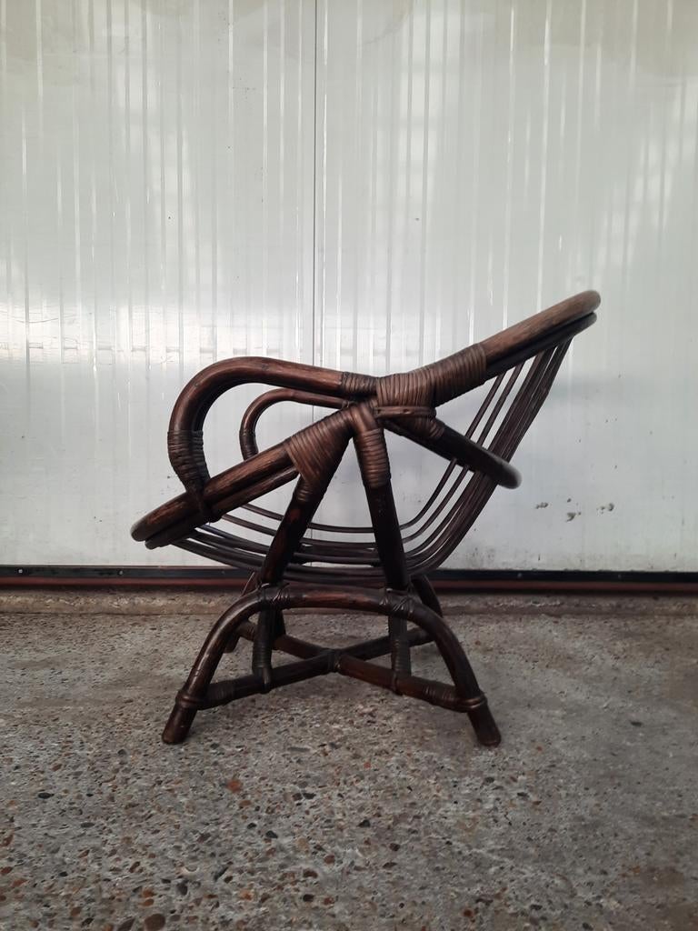 Vintage Rotan Stoel met Kussen + gratis kledinghangers, Ophalen, Minder dan 50 cm, Gebruikt, Minder dan 75 cm