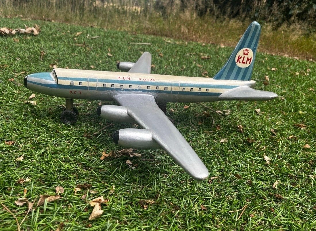 Vintage KLM Royal DC-7 Schaalmodel Hout Jaren '50/'60, Verzamelen, Ophalen of Verzenden, Gebruikt, Schaalmodel