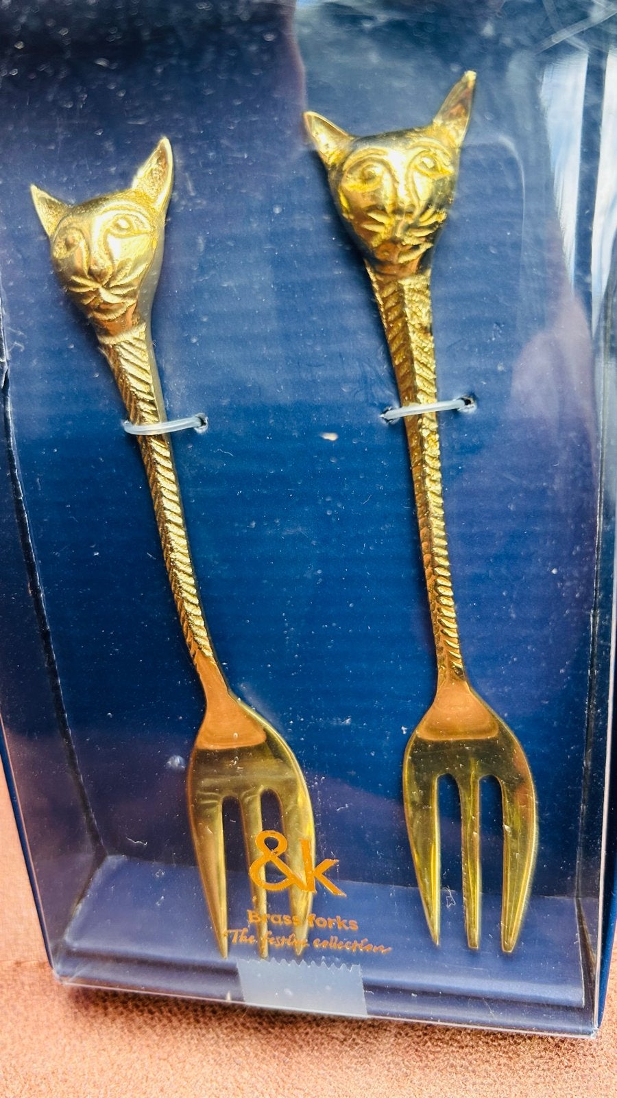 Messing kattenvorkjes - set van 2 (12 cm) & klevering, Antiek en Kunst, Ophalen of Verzenden