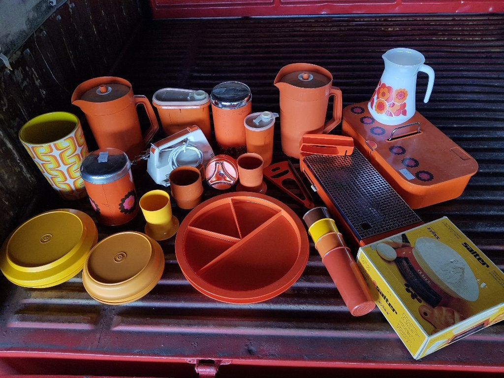 Vintage oranje Brabantia Tupperware keuken Arcopal, Ophalen of Verzenden, Overige materialen, Brabantia, Oranje