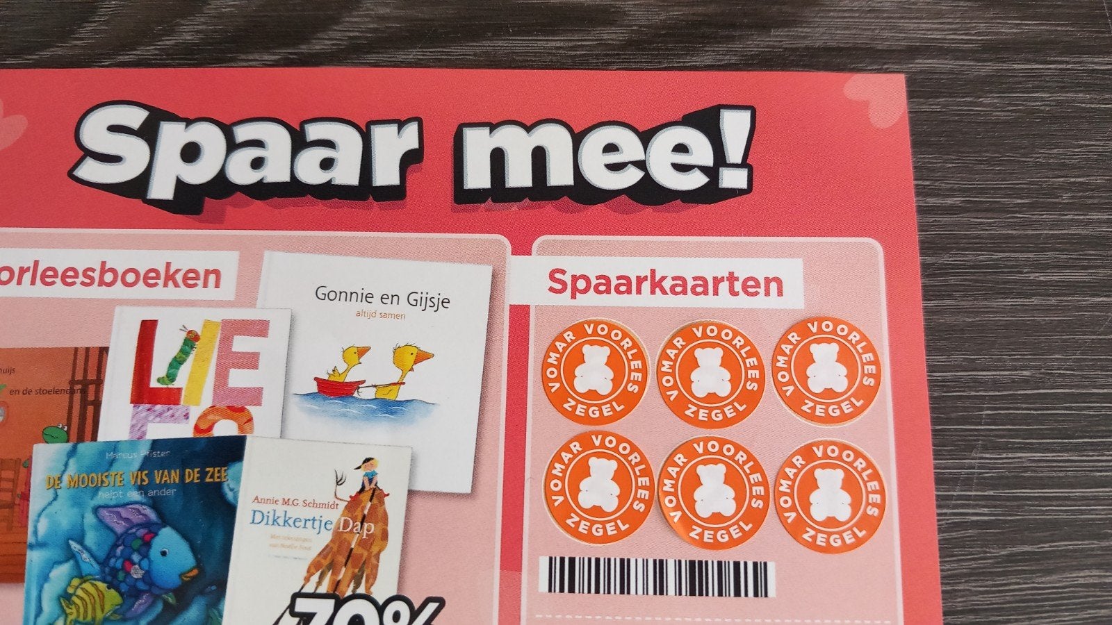 1 VOMAR  SPAARKAART VOOR KNUFFELS EN VOORLEESBOEKEN., Vomar, Ophalen of Verzenden