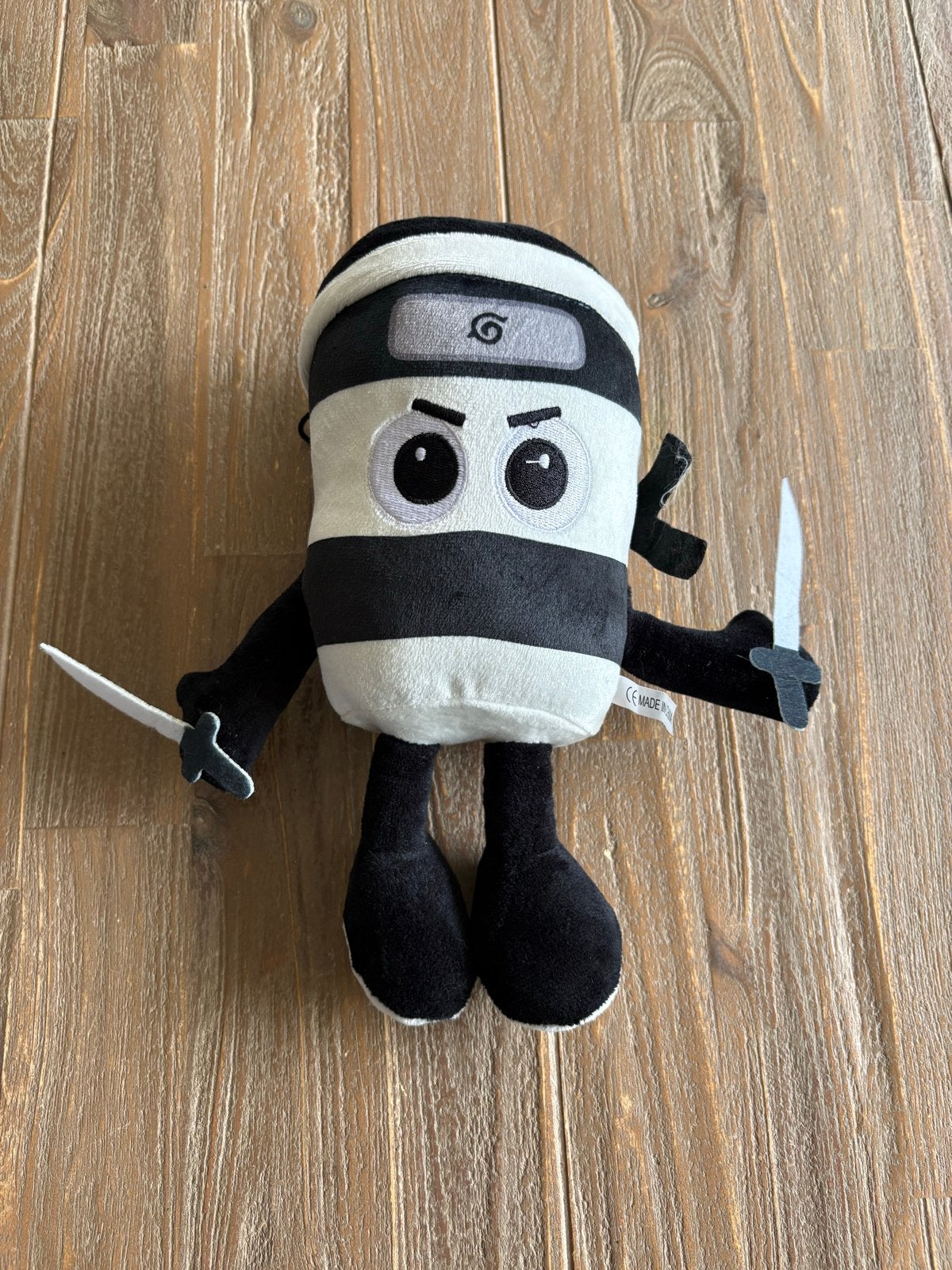 Zgan! Leuke Brainrot Ninja Knuffel -Zwart/Wit - 27 cm, Overige karakters, Overige typen, Zwart, Ophalen of Verzenden