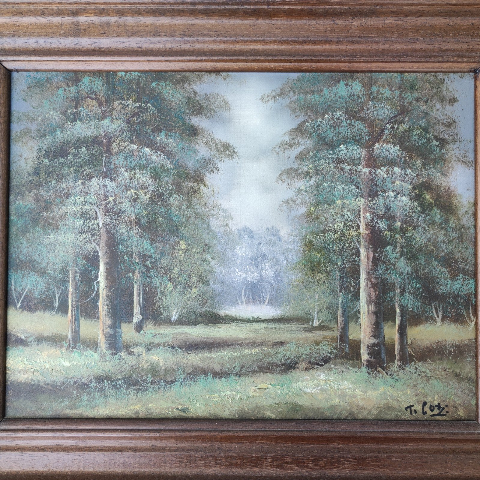 Landschapschilderij van T. Cox, Doek, Landschap, Ophalen, Ingelijst