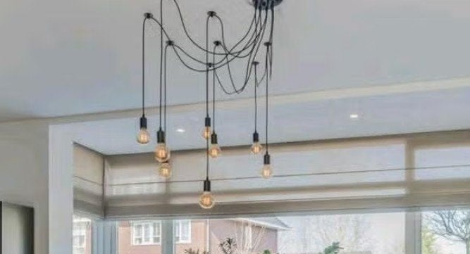 Vintage Industriële Spider Hanglamp - 8 LED Lichten, Ophalen, Zo goed als nieuw, Metaal, Industrieel, Vintage, Retro