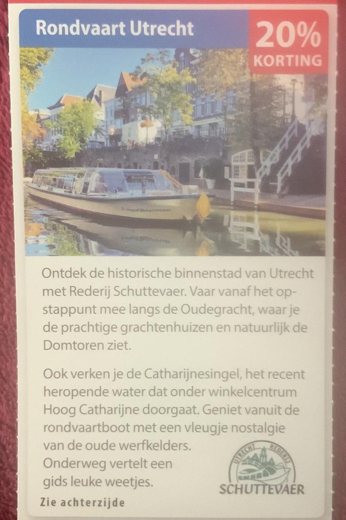 Rondvaart Utrecht - Rederij Schuttevaer Voordeelbon, Tickets en Kaartjes, Drie personen of meer, Kortingsbon, Overige typen