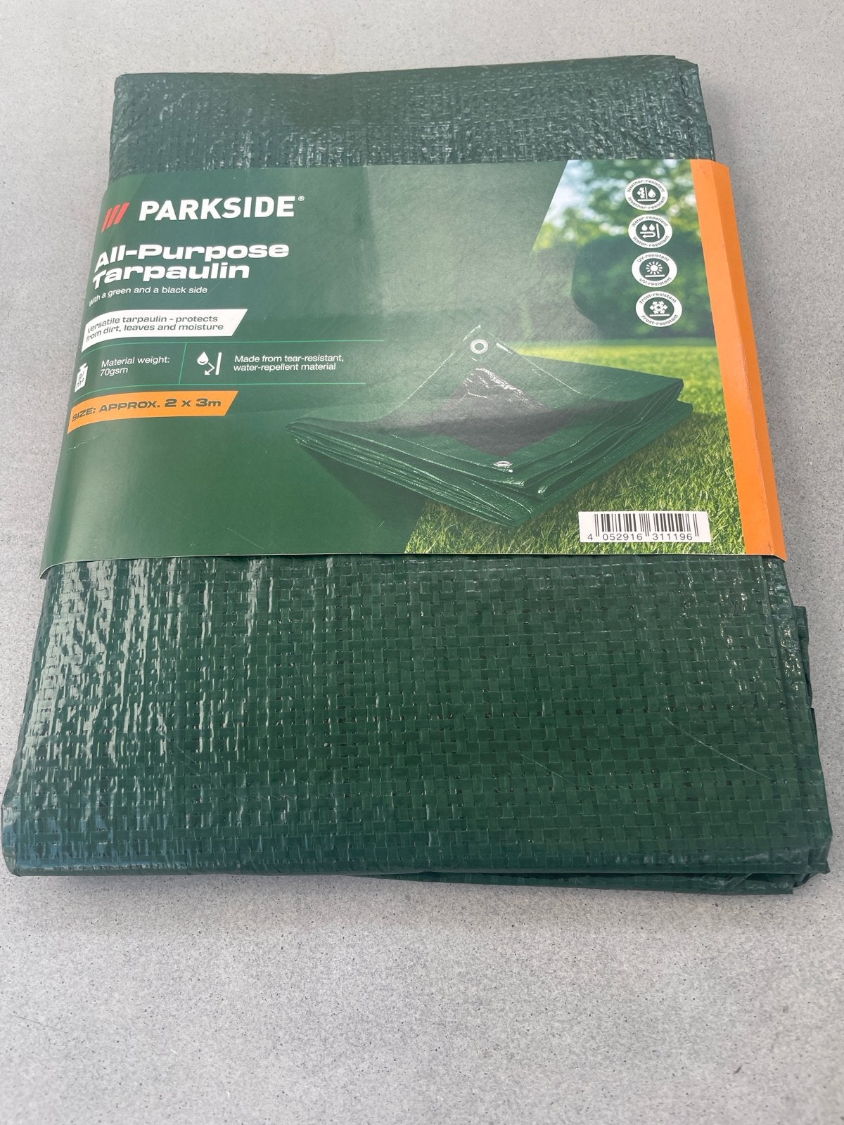 Parkside Universeel Afdekzeil 2x3m - Groen/Zwart, Doe-het-zelf en Verbouw, Ophalen of Verzenden, Nieuw, 5 tot 10 m², Zeil