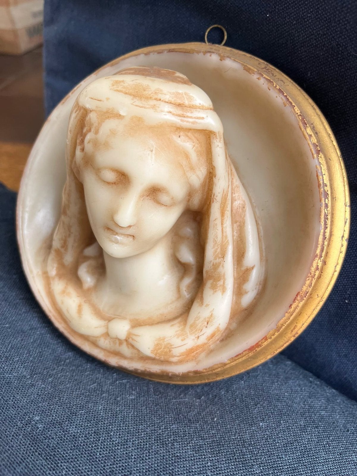Antieke religieuze medaillon van de maagd Maria, Ophalen of Verzenden