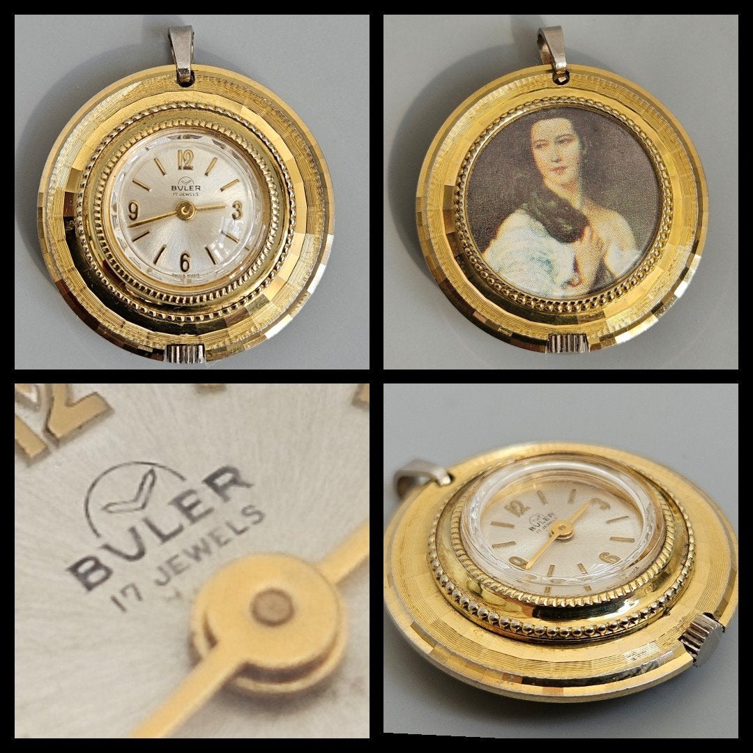 Vintage Buler hanghorloge,  17 jewels, swiss made uurwerk, Antiek en Kunst, Antiek | Klokken, Ophalen of Verzenden
