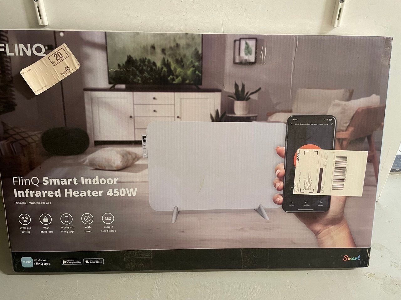 FlinQ Smart Indoor Infrarood Heater 450W, Ophalen, Tafel- of Grondventilator, Verwarmen, Minder dan 60 m³