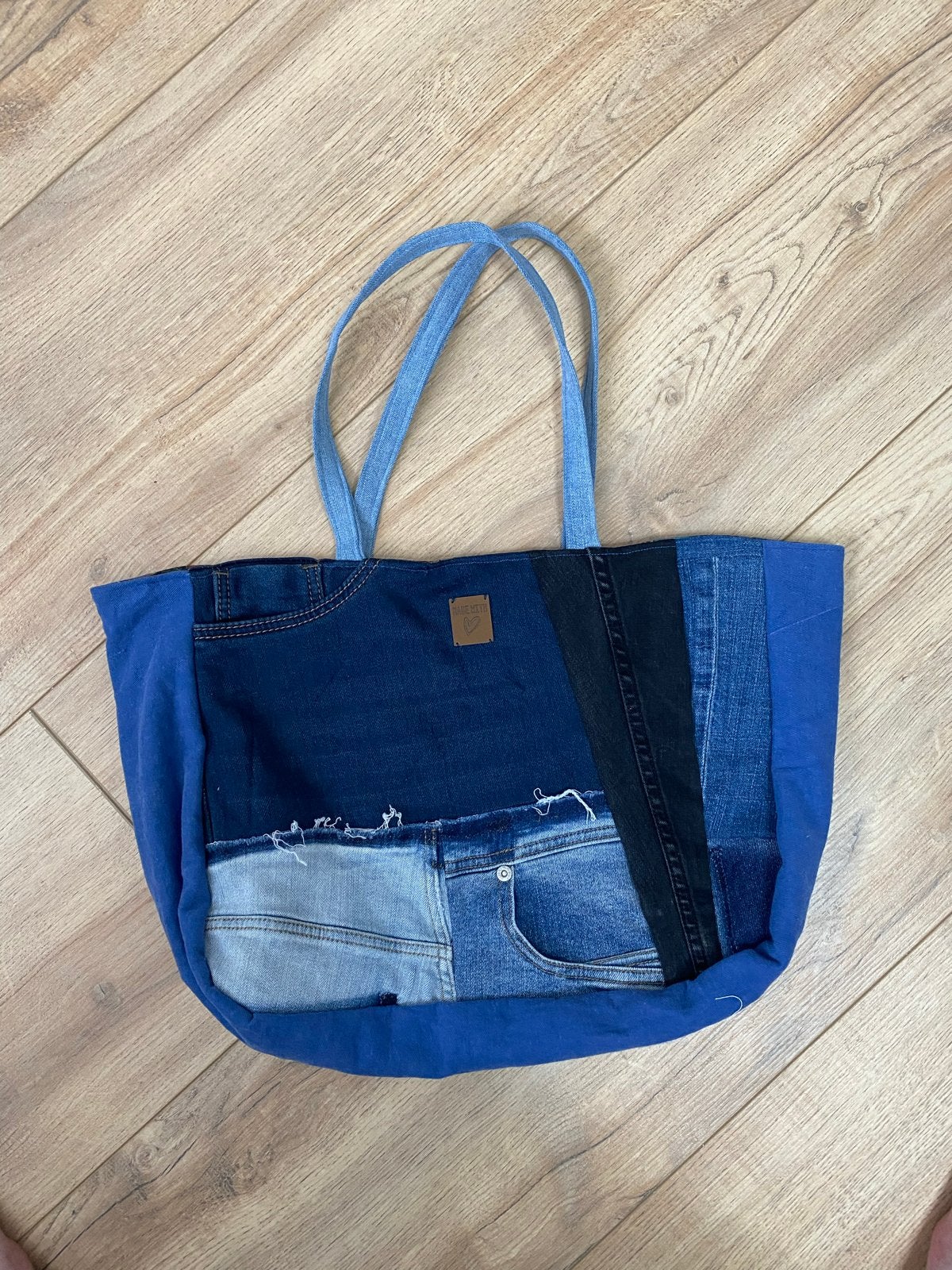 Unieke handgemaakte shopper van gerecyclede jeans, Verzenden, Nieuw, Blauw, Shopper