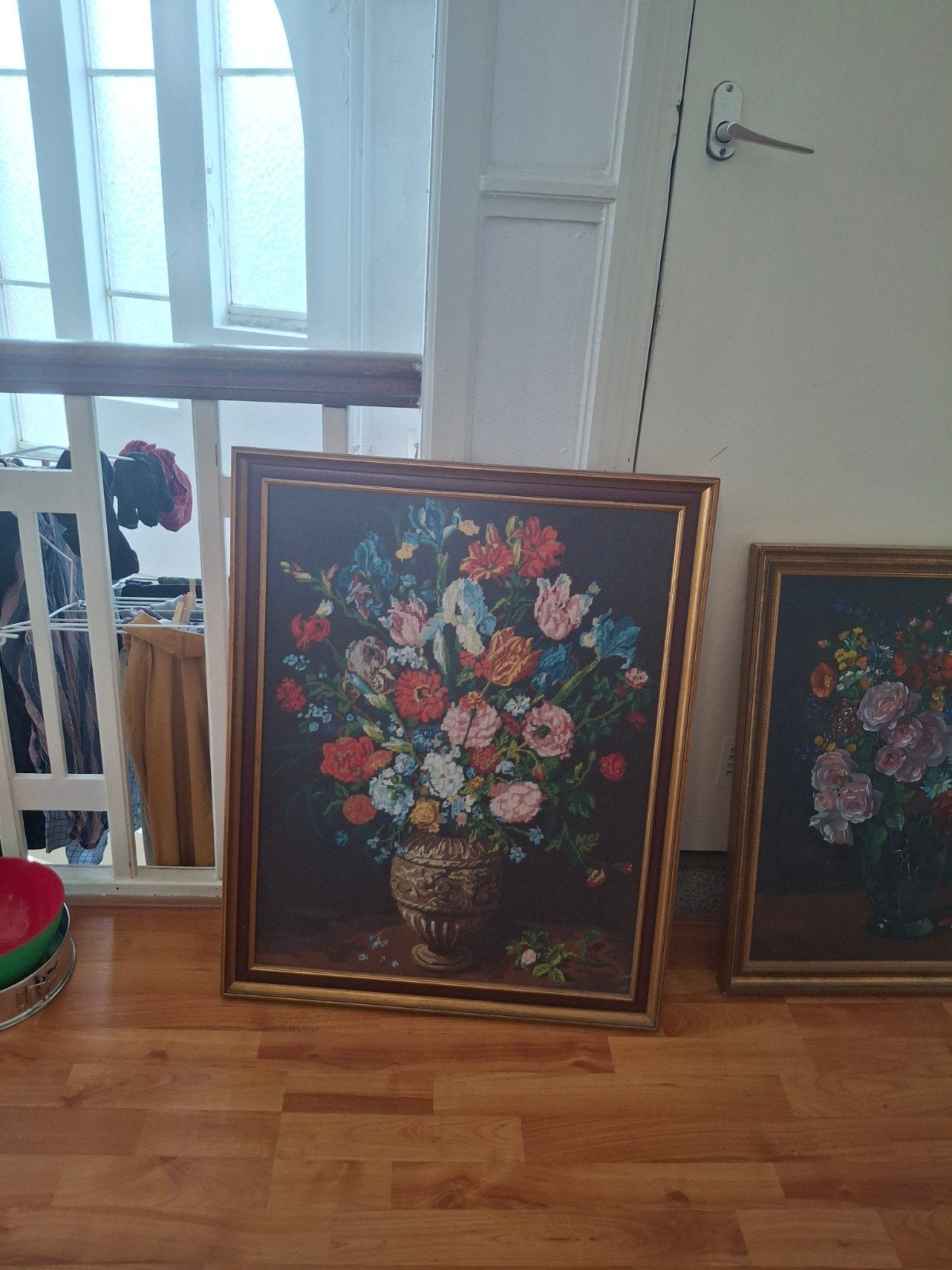Vintage Bloemen Borduurwerk in Lijst, Ophalen of Verzenden