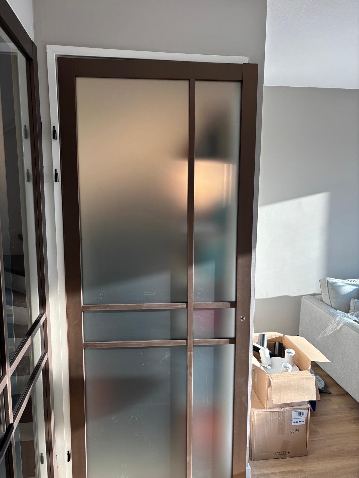 Moderne Bronze Binnendeur met Mat Glas, Ophalen, 80 tot 100 cm, Binnendeur, 200 tot 215 cm