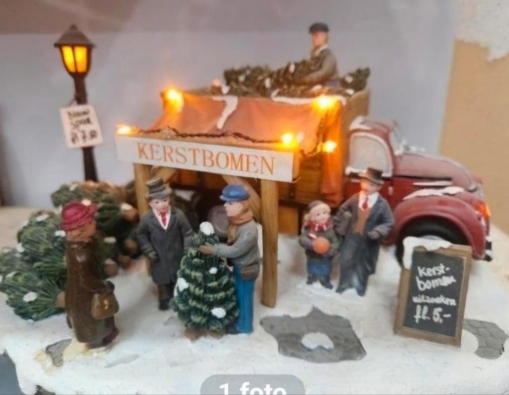 Kersthuisje auto kerstboom verkoper met licht, Ophalen