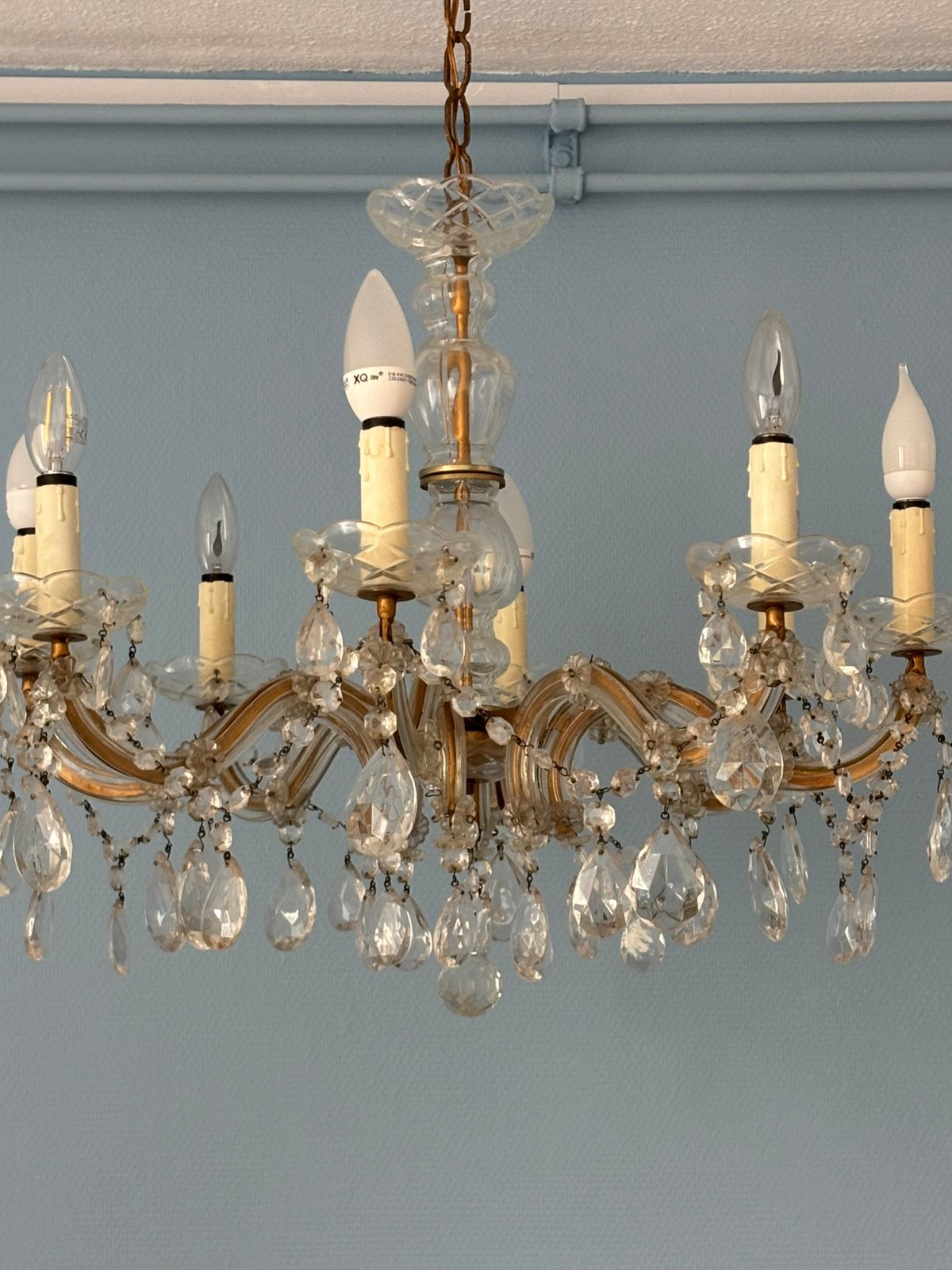 Prachtige antieke kristallen kroonluchter, Huis en Inrichting, Ophalen, Gebruikt, Glas, E14 (klein)