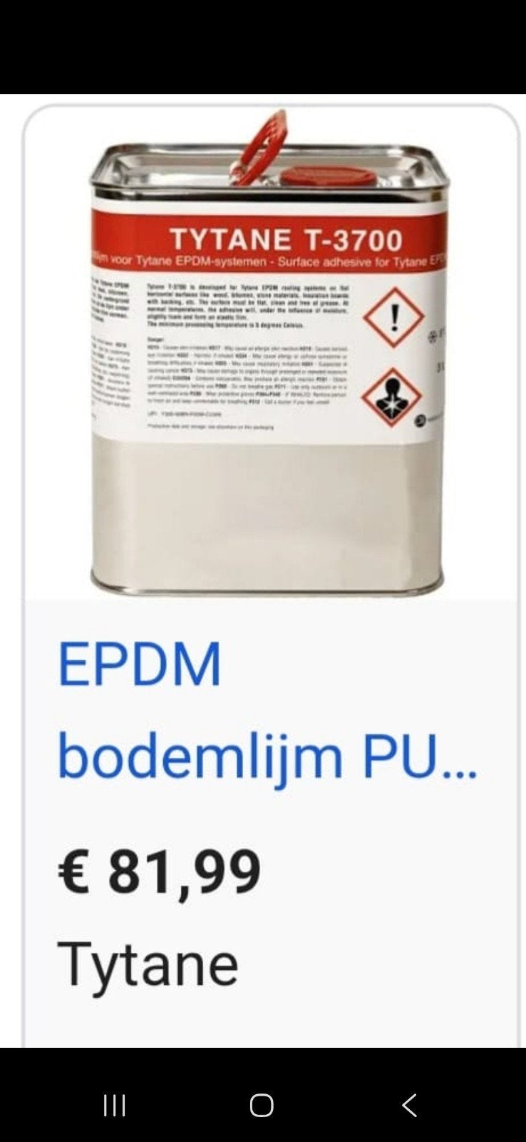 EPDM bodemlijm PU 3kg Tytane T-3700, Ophalen, Nieuw