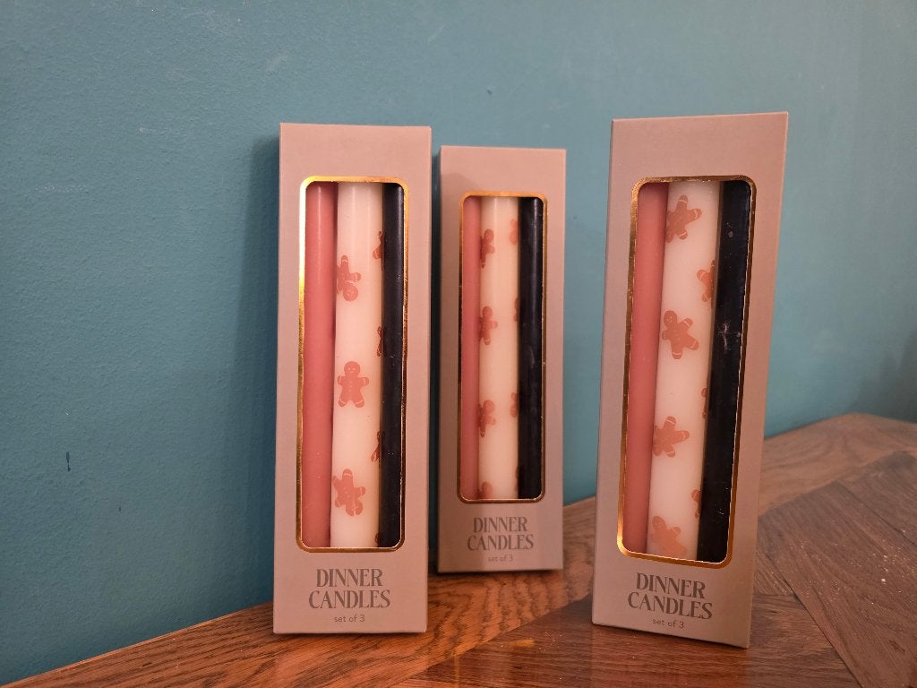 Kerstkaarsen set van 3 Wit / Zwart / Roze, Ophalen of Verzenden, Nieuw