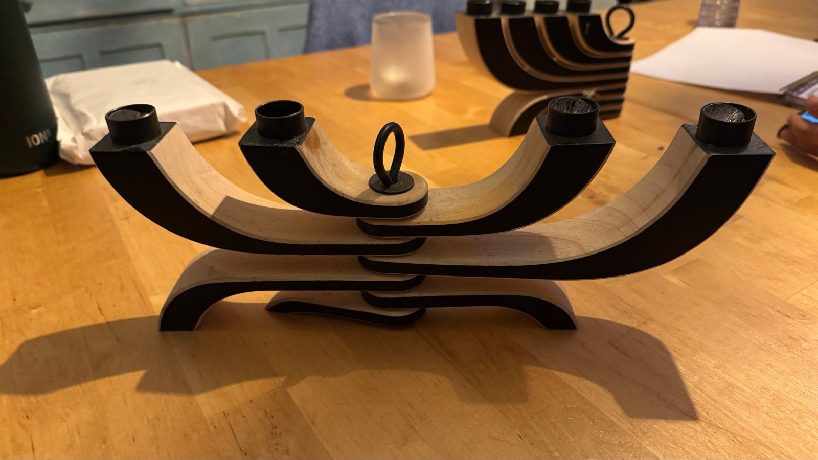 Houten Menora Kandelaar - Modern Design, Ophalen of Verzenden, Overige materialen