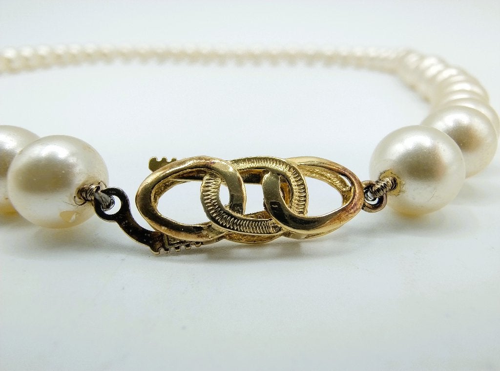 Parelketting met goudverguld zilveren slot, 45 cm, Gebruikt, Info@zilverwebsite.nl, Verzenden, Zilverwebsite.nl