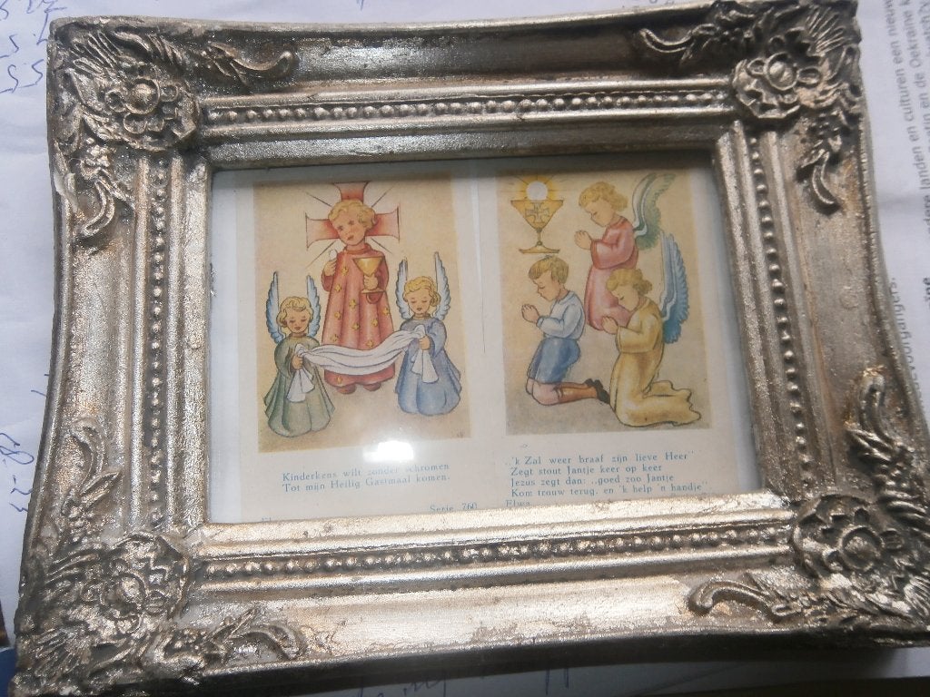 Leuk Nostalgisch rel Kinder schilderijtje Mooi oud lijstje, Antiek en Kunst, Ophalen of Verzenden