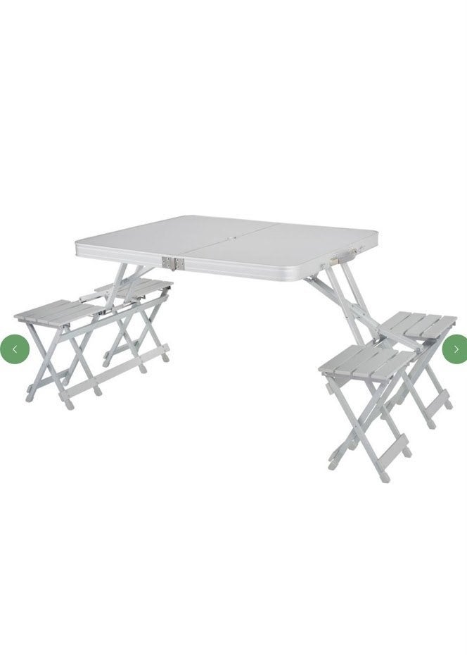picknicktafel + vaste bankjes, Ophalen, Aluminium, Zo goed als nieuw, Rechthoekig