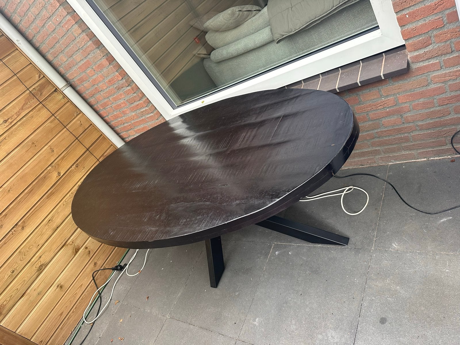 Mooie mango houten tafel 2.20x1.10 met spinnenpoot, Ophalen, Gebruikt, 100 tot 150 cm, 200 cm of meer