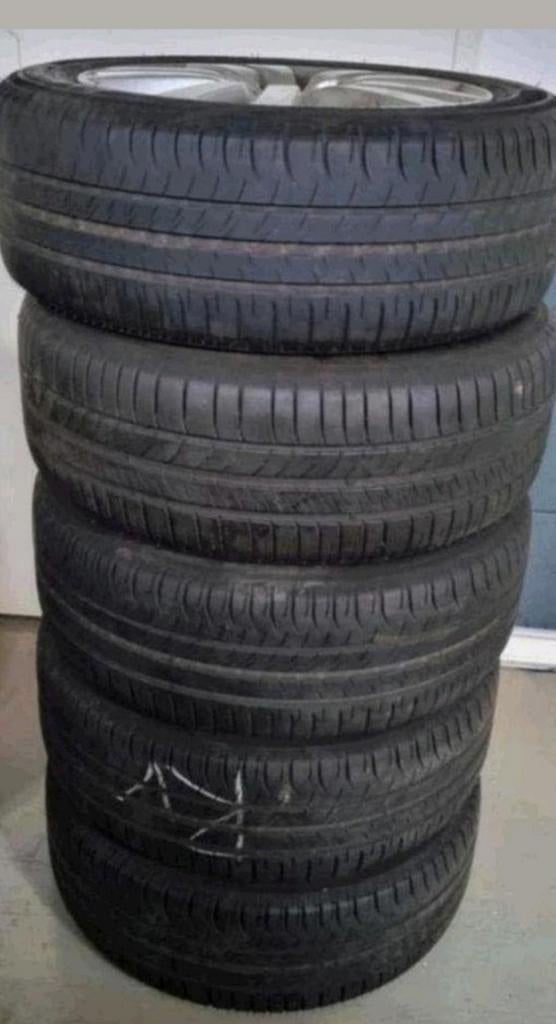 Peugeot aliminium velgen met 5 nieuwe zomerbanden. 16 inch, Ophalen, 16 inch, Nieuw, Band(en)