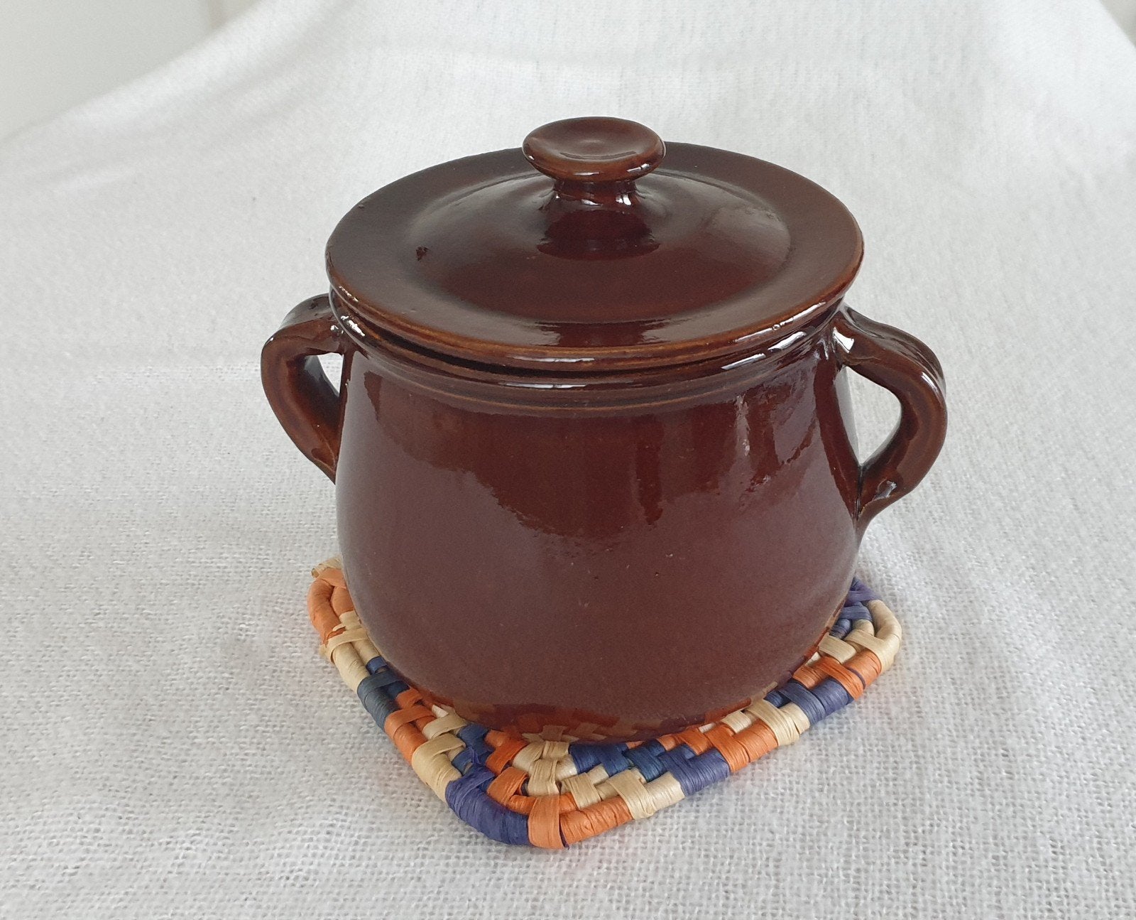 Aardewerk Terracotta Kookpot met Deksel - 13,5 cm hoog, Ophalen of Verzenden