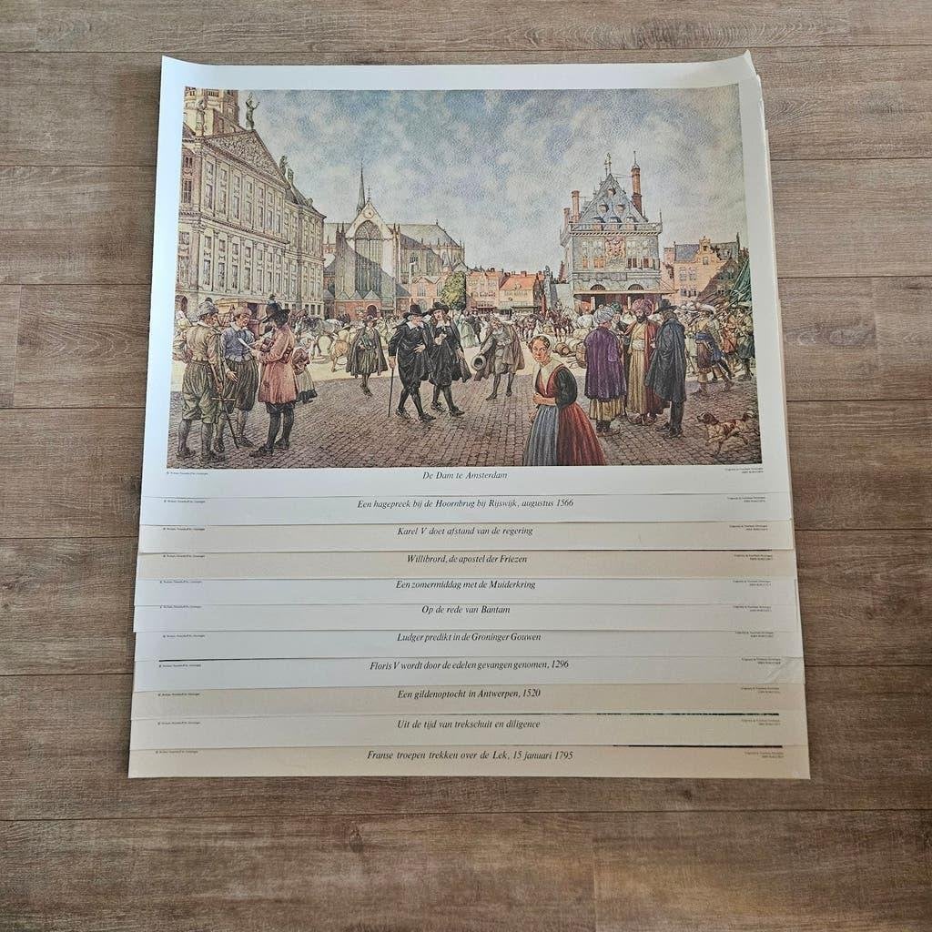 11 historische posters 94x69cm - Wolters - Noordhoff, Gebruikt, Deurposter of groter, Rechthoekig Liggend, Ophalen of Verzenden