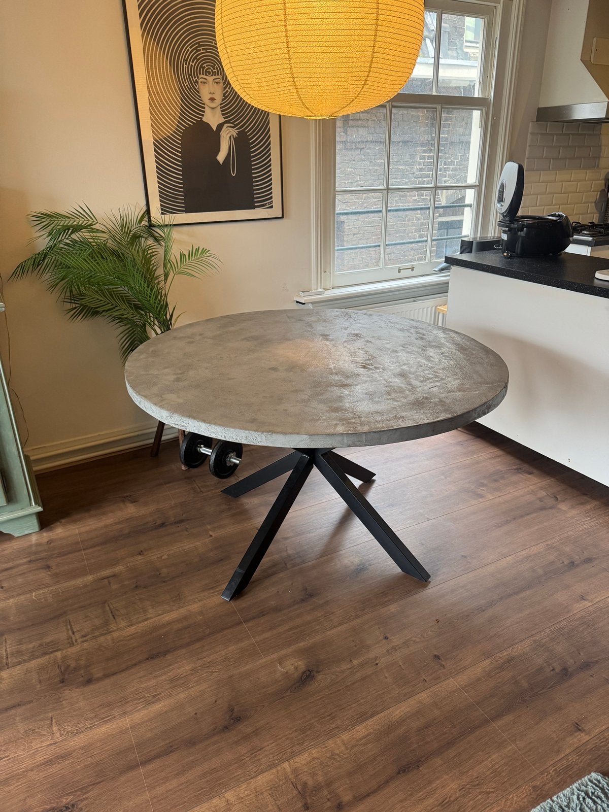 Ronde eettafel betonlook 130cm, Ophalen, Gebruikt, Rond, Vijf personen of meer