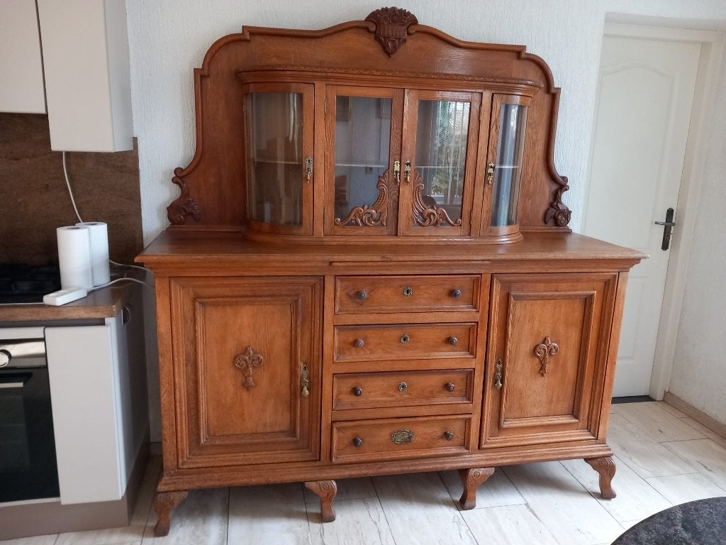 Antieke Houten Buffetkast met Vitrine, Ophalen