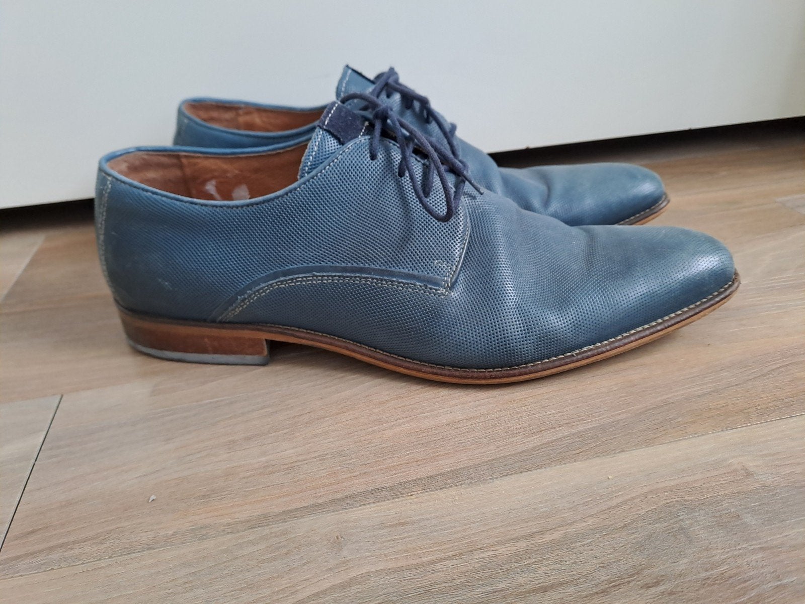 Blauwe leren schoenen van 'Signatura'  in maat 45, Ophalen of Verzenden, Gedragen, Blauw