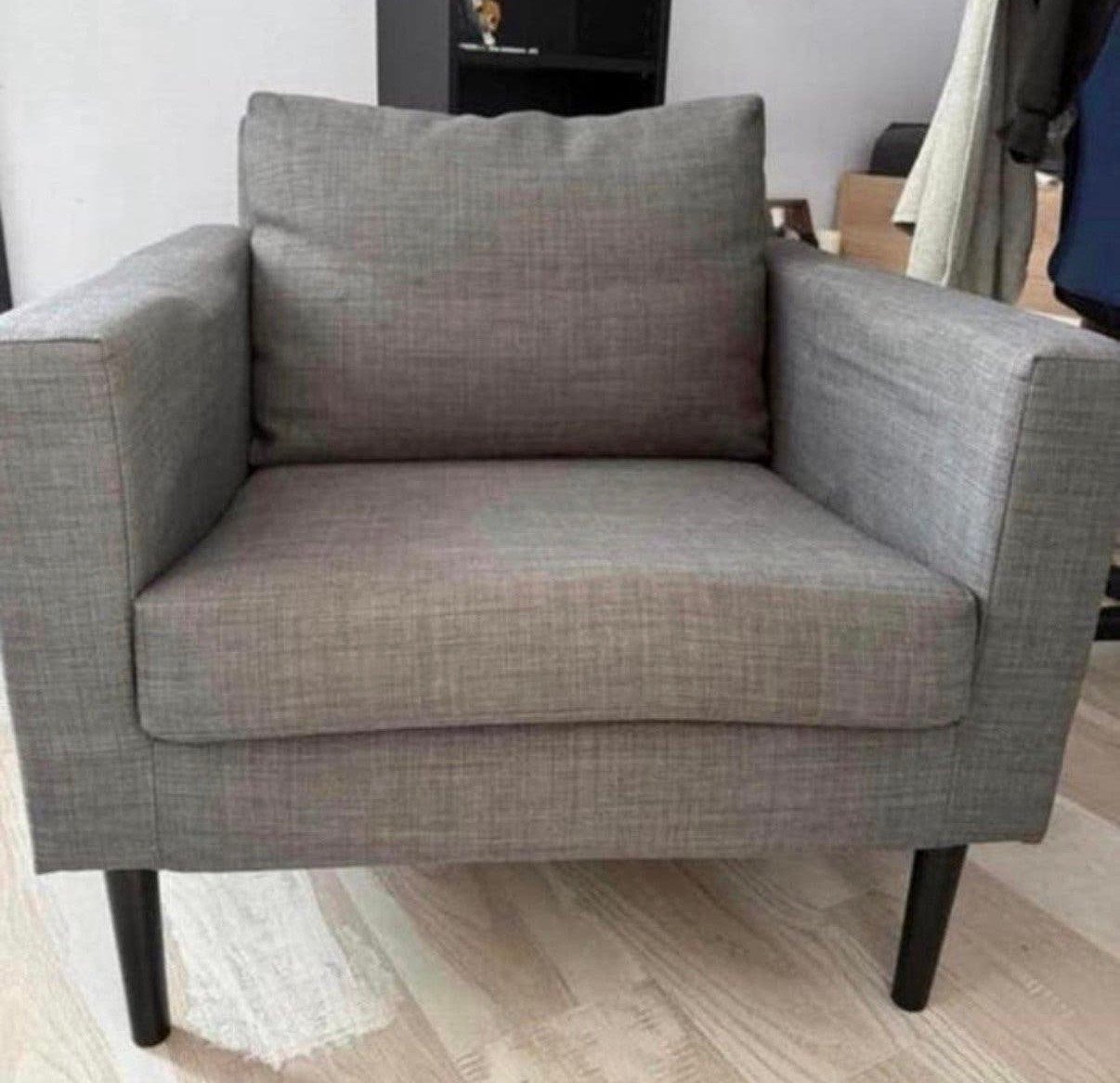 Grijze stoel te koop, Huis en Inrichting, Fauteuils, Ophalen, Zo goed als nieuw, Minder dan 75 cm, 50 tot 75 cm